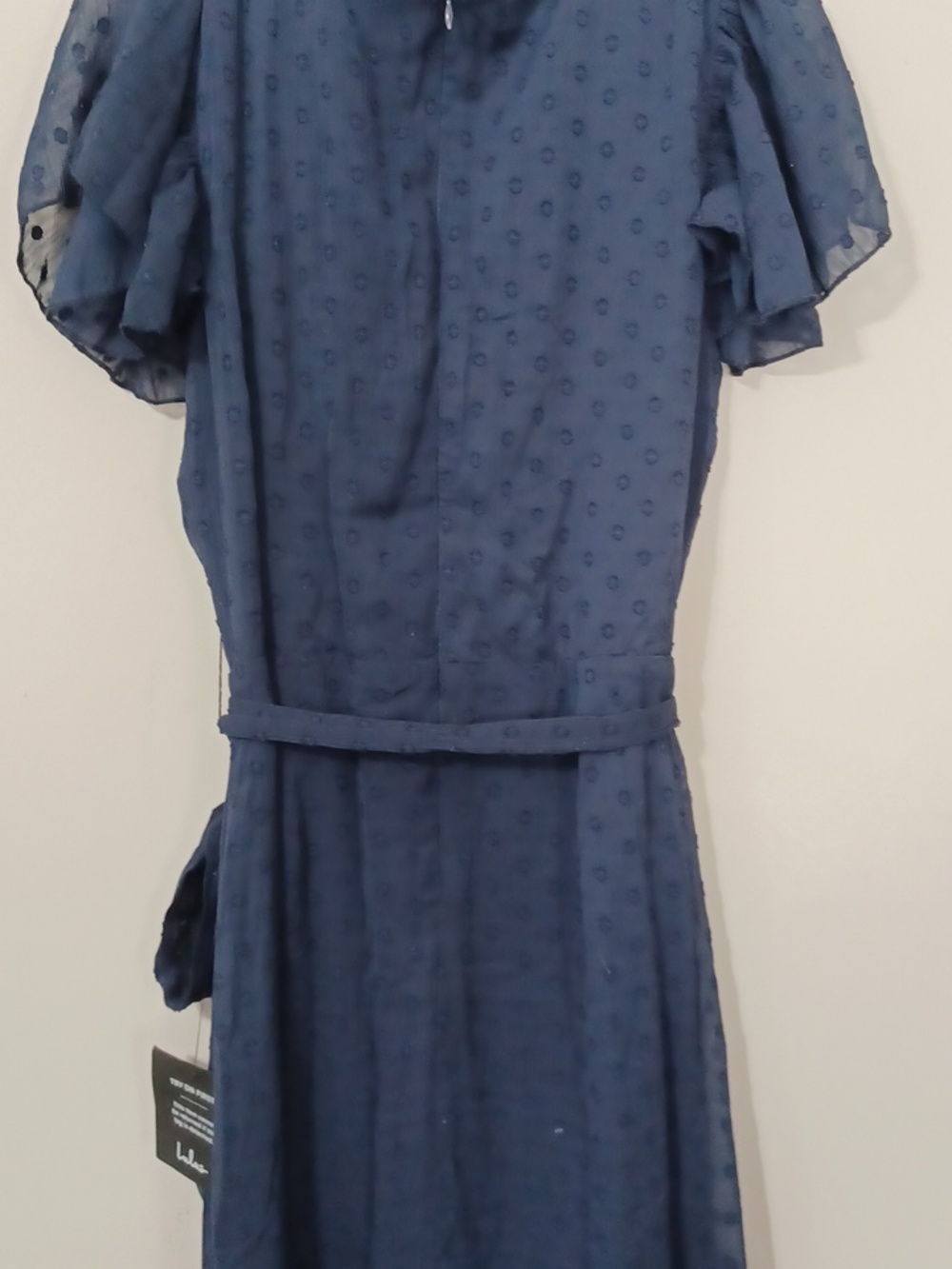 Lulu's Navy Blue Have Harmony Swiss Dot Ruffles Wrap Midi Dress . NWT. Size S - Picture 10 of 13
